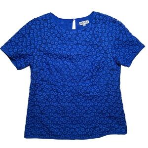 Reiss Blue Woven Floral Lace Keyhole Short Sleeve Blouse Top Size 0